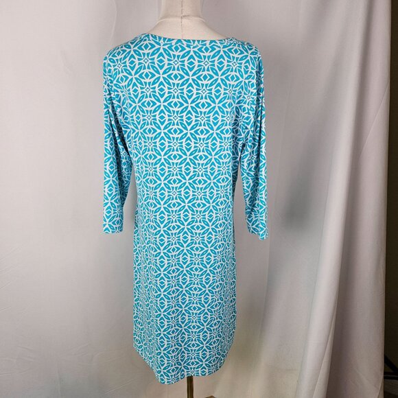 Lulu-B Turquoise & White Geometric Print Dress Large UPF Catalina Cloth - Picture 3 of 10